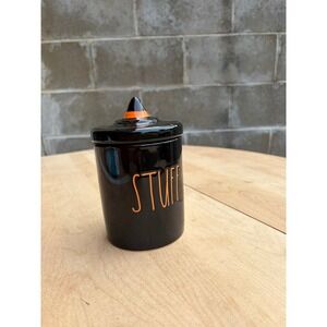 Rae Dunn "STUFF" Witch Hat Jar Ceramic Black Orange Halloween Collectible